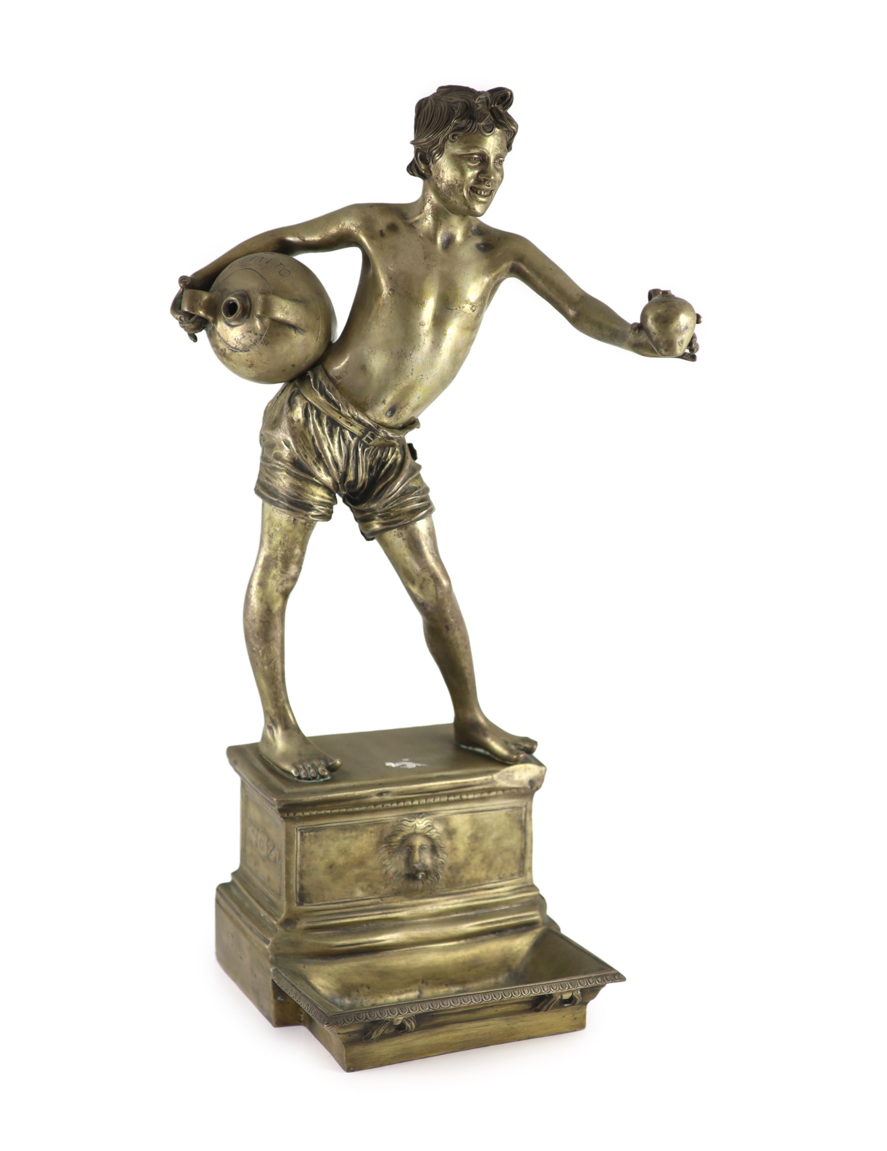 Vincenzo Gemito (Italian 1852-1929): 'L'Acquaiolo' (The Water Carrier), a bronze figural sculpture, foundry mark, height 52cm